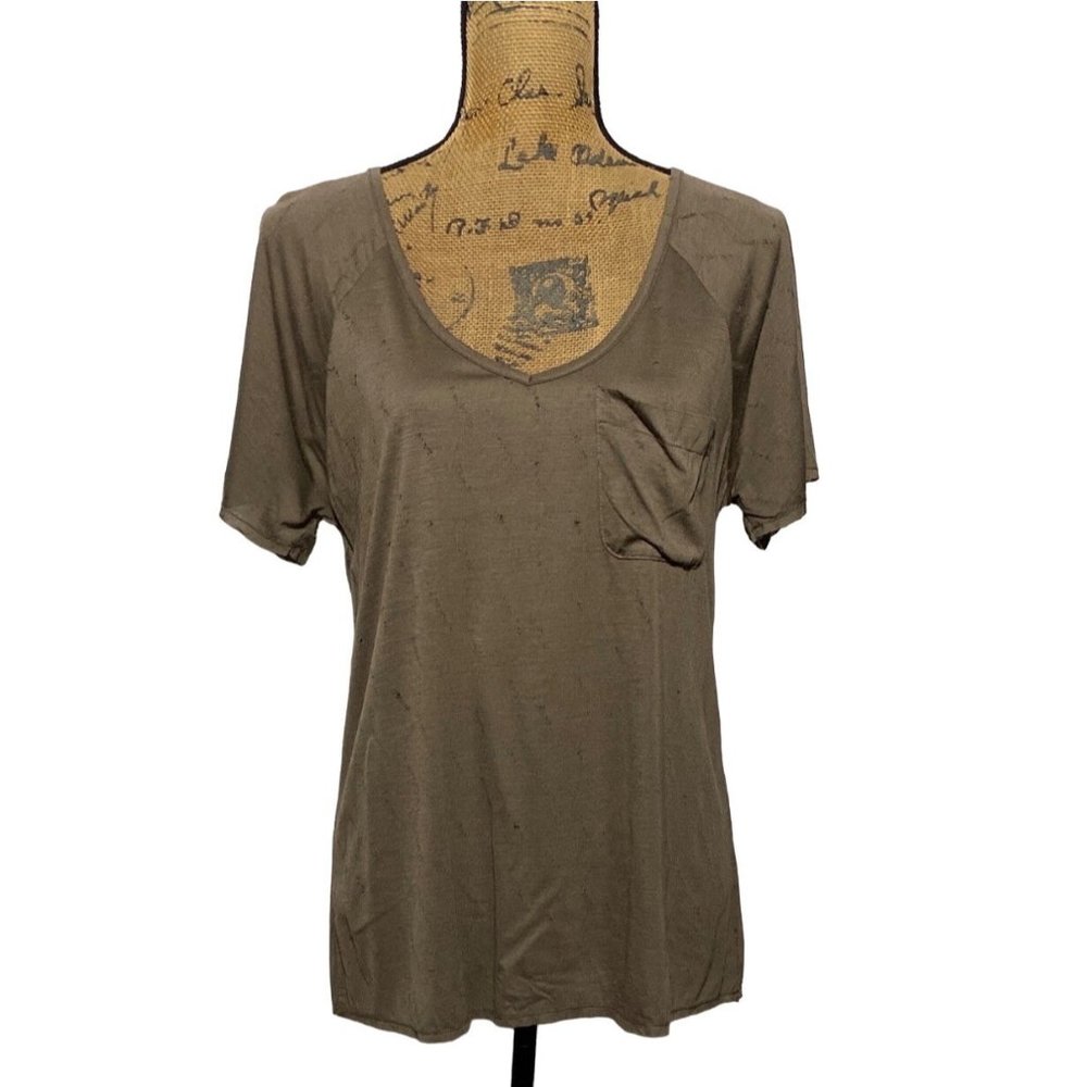 AG Adriano Goldschmied Top Tee‎ Shirt S Brown Taupe Distressed Slouchy Pocket